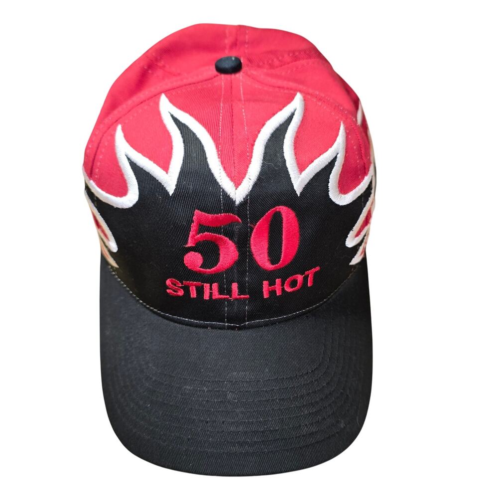 Vintage Y2k 50 Still Hot Flame Red Black Hat Head To Toe Snapback